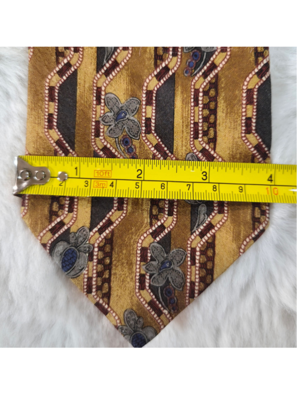 Ermenegildo Zegna Tie Vintage Gold Floral Geometric Silk 4" Wide Quiet Luxury - Picture 8 of 11